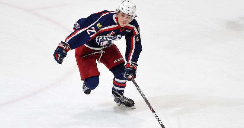 Hockey player during a CCHL hockey league game at The Co-operator's Centre in Regina