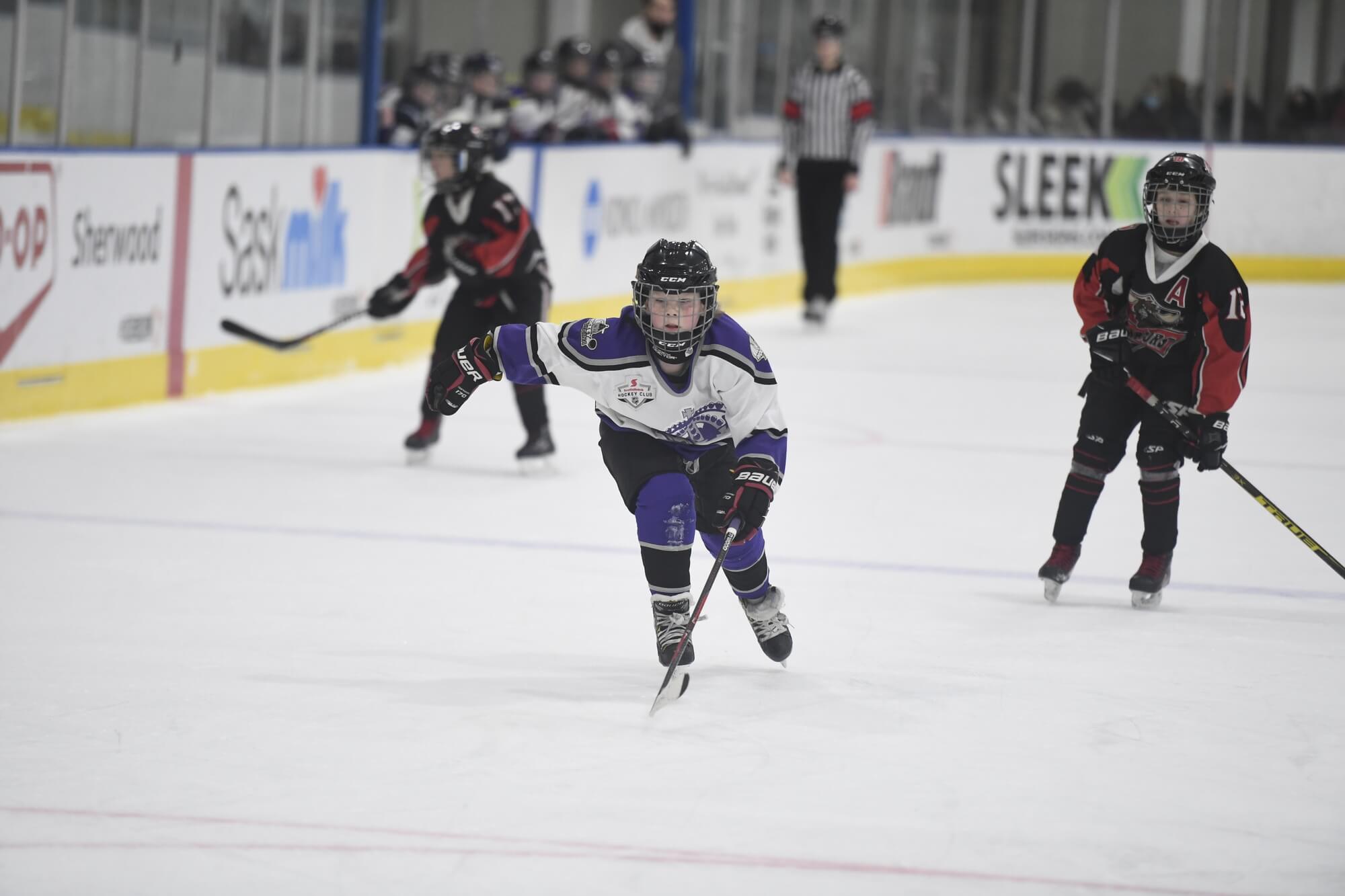Kid's playing 3 on 3 hockey in Regina at the REAL District