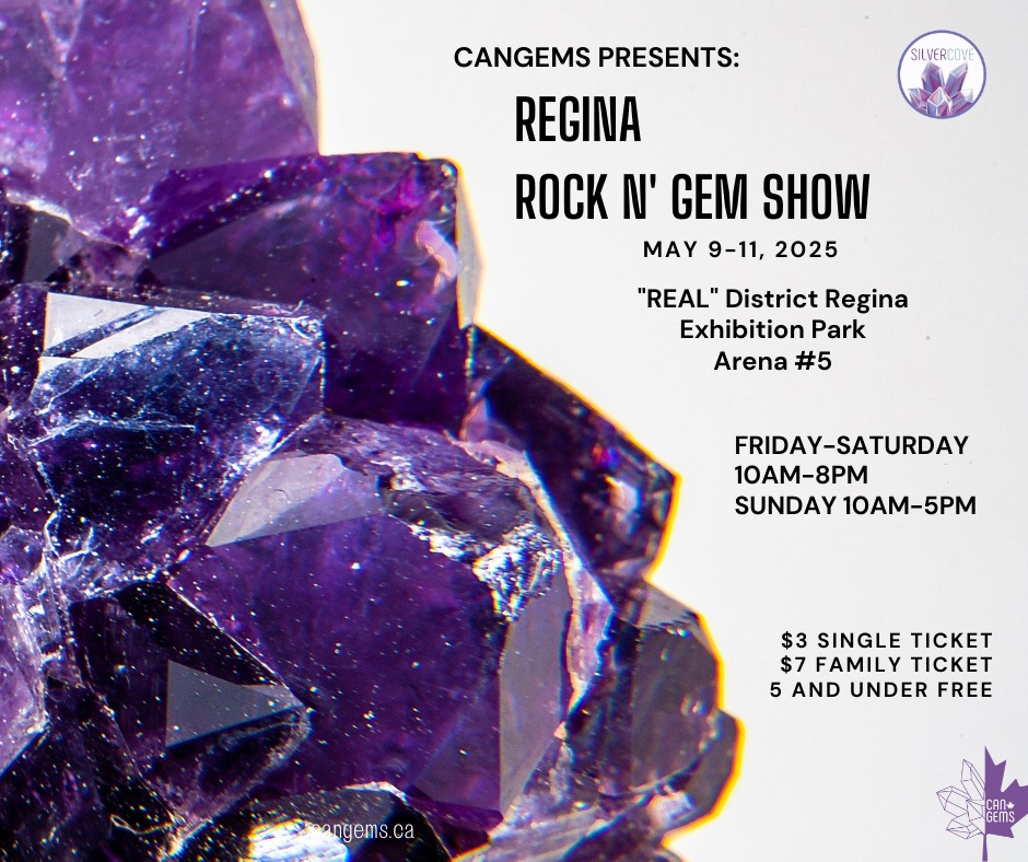 Regina Rock N' Gem Show poster with amethyst crystal.